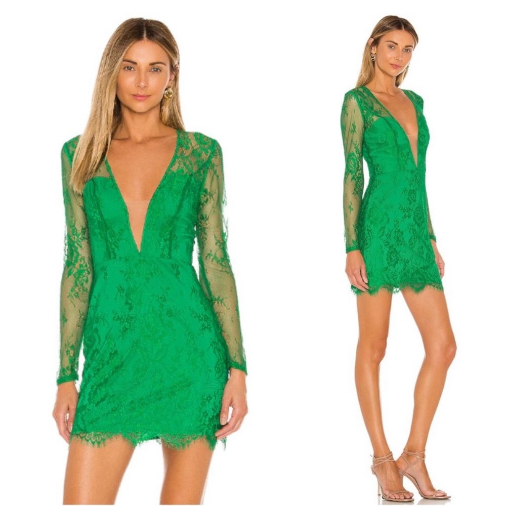 Revolve NBD Kelly Green Long Sleeve Lace Dress in Kelly Green Sz M - NWT